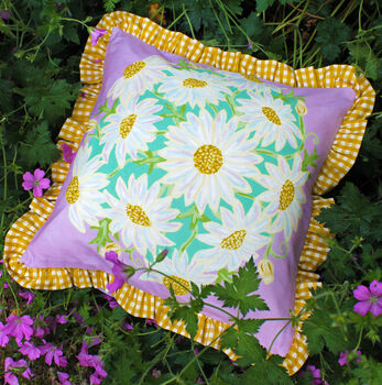 Lilac Daisy Bouquet Cushion, 2 of 3