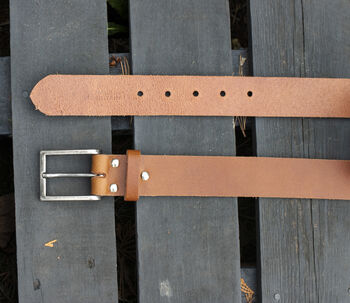 Handmade Tan Leather Belt Men's English Leather 35mm Wide, 3 of 10