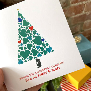 Pack Of Five Personalised Family Christmas Tree Cards, 2 of 5
