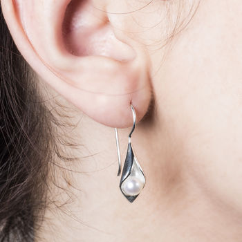 calla lily short drops earrings pearl drop notonthehighstreet