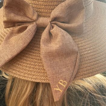 Personalised Bow Large Floppy Beach Sun Hat Straw Hat, 3 of 4