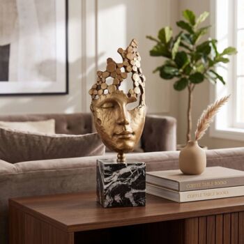 Abstract Face Sculpture Yellow Gold Decorative Bust, 3 of 7