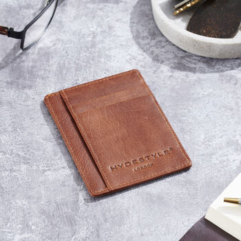 Personalised Slim Tan Leather Card Holder Wallet, 2 of 2