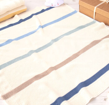 Unisex Cream Ribbon Stripe Baby Blanket, 5 of 12