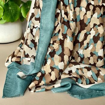 Camouflage Print Scarf With Border In Turquoise, 3 of 4