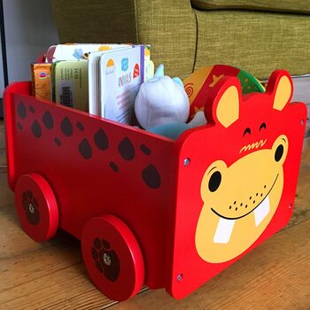 Wooden Pull Along Toy Box Storage Book Cart, 9 of 12