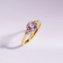 Lavender Amethyst Three Stone Ring In Silver And Gold Vermeil, thumbnail 10 of 11