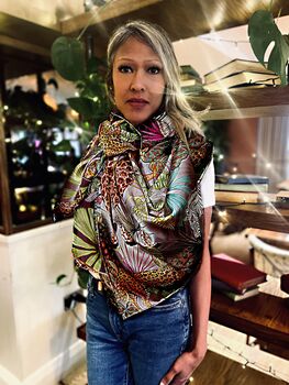 Limited Edition Mozambique Tropical Animals And Art Nouveau Leaves 100% Silk Satin Scarf, 3 of 7