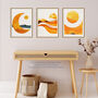 Set Three Wall Art Prints A4 Sun And Moon Amber Gold Modern, thumbnail 3 of 7