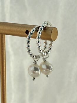 Silver And Freshwater Pearl Beaded Hoop Earrings, 5 of 9