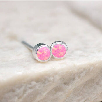 Mini Sterling Silver Light Pink Opal Stud Earrings, 6 of 11