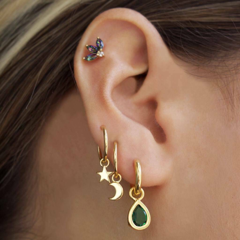 14k Gold Vermeil Star And Moon Charm Hoop Earrings By Carrie Elizabeth ...