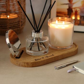 Personalised Solid Oak Candle And Diffuser Tray – Gift For Candle Lovers, 3 of 9