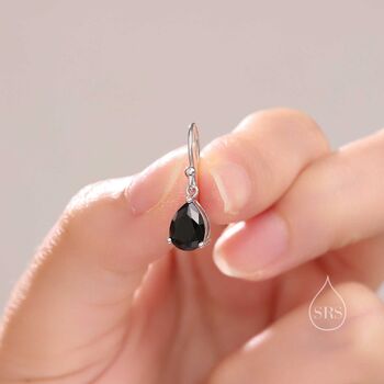 Sterling Silver Onyx Black Cz Droplet Drop Earrings, 5 of 10