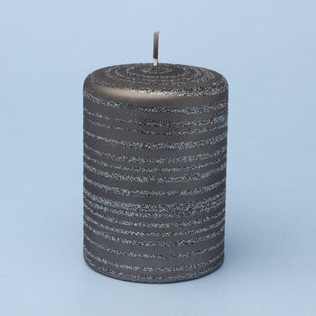 G Decor Grey Stripes Glitter Shimmer Pillar Candles, 4 of 6