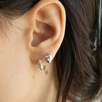 Sterling Silver Starburst Cz Heart Huggie Hoop Earrings, 3 of 6