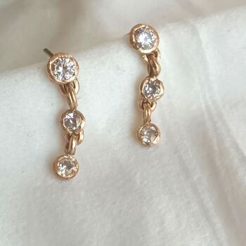 Three Diamond Dangle Earrings On Solid 9k Gold, 2 of 4