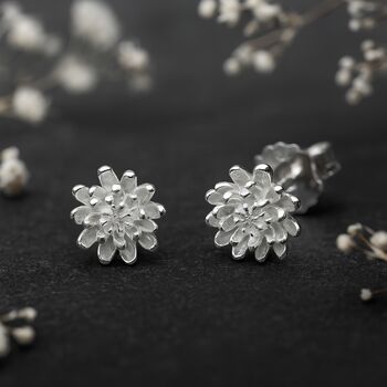 Sterling Silver November Birth Flower Chrysanthemum Stud Earrings, 4 of 7