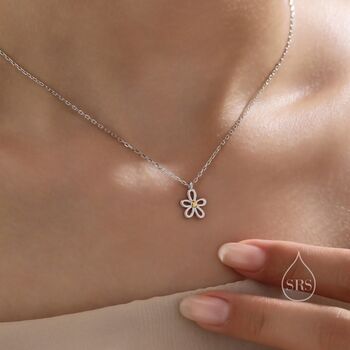 Tiny Forget Me Not Flower Blossom Pendant Necklace, 5 of 12