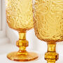 Set Of Four Amber Sunrise Embossed Wine Glasses, thumbnail 4 of 8