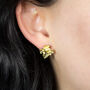 Gold Plated Sterling Silver Tri Flower Stud Earrings, thumbnail 2 of 5