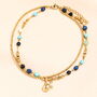 Semi Precious Beaded Blue Turtle Anklet In Gold, thumbnail 1 of 2