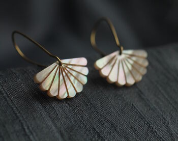 Mother Of Pearl Bridal Art Deco Scallop Earrings, 4 of 11