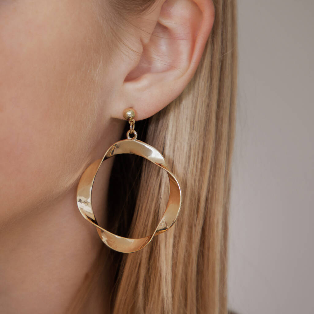 Shiny Gold Coloured Twisted Hoop Earrings By Brand X