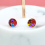 Red Festival Confetti Acrylic Round Stud Earrings, thumbnail 2 of 5