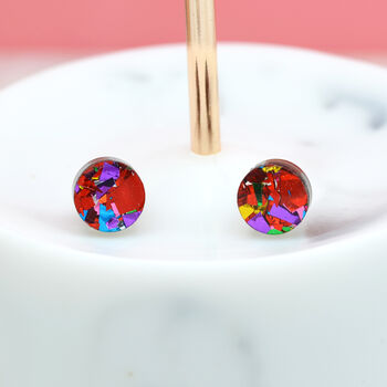 Red Festival Confetti Acrylic Round Stud Earrings, 2 of 5