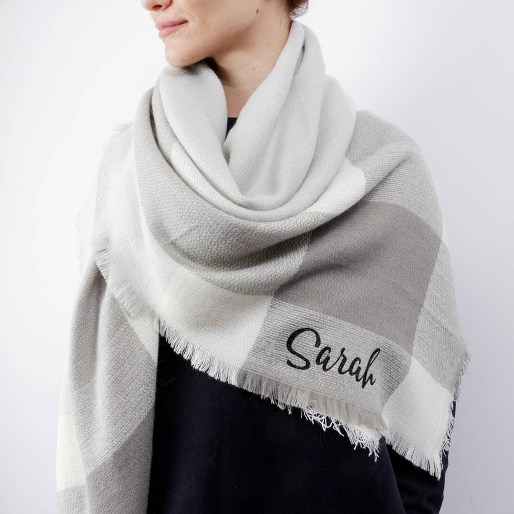 Personalised Check Blanket Scarf Shawl By Studio Hop