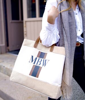Personalised Stripe Canvas And Leather Shopper, 4 of 12
