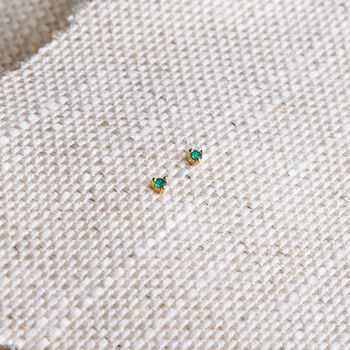 Dara Emerald Cz Gold Stud Earrings, 2 of 4