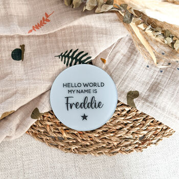 Personalised Hello World Baby Name Plaque Disc, 5 of 7