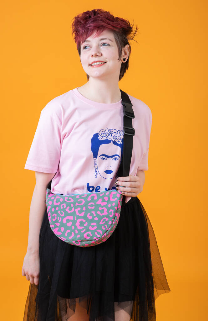 Leopard Pink And Teal Sling Bag Waxed Cotton Bag, 1 of 3