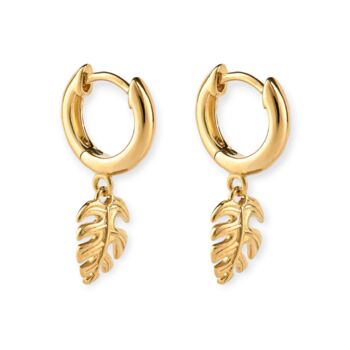 18ct Gold Plated Palm Leaf Huggie Hoop Earrings, 3 of 8
