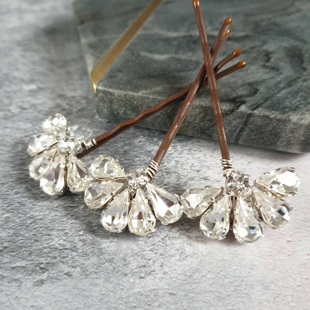 Swarovski Crystal Fan Hair Pins X Three By Jewellery Made By Me