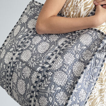 Grey Flower Cotton Quilted Shoulder Bag, 3 of 4