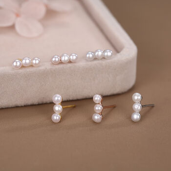 Natural Pearl Trio Stud Earrings In Sterling Silver, 3 of 12