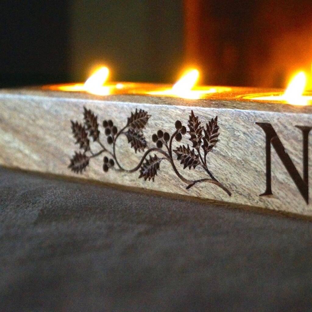 Engraved Oak Christmas Tea Light Candle Holder By Traditional Wooden Gifts