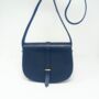 Leather Saddle Bag Loop Closure Crossbody Sam In Navy Blue, thumbnail 5 of 8