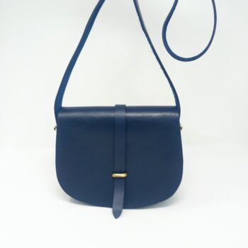 Leather Saddle Bag Loop Closure Crossbody Sam In Navy Blue, 5 of 8