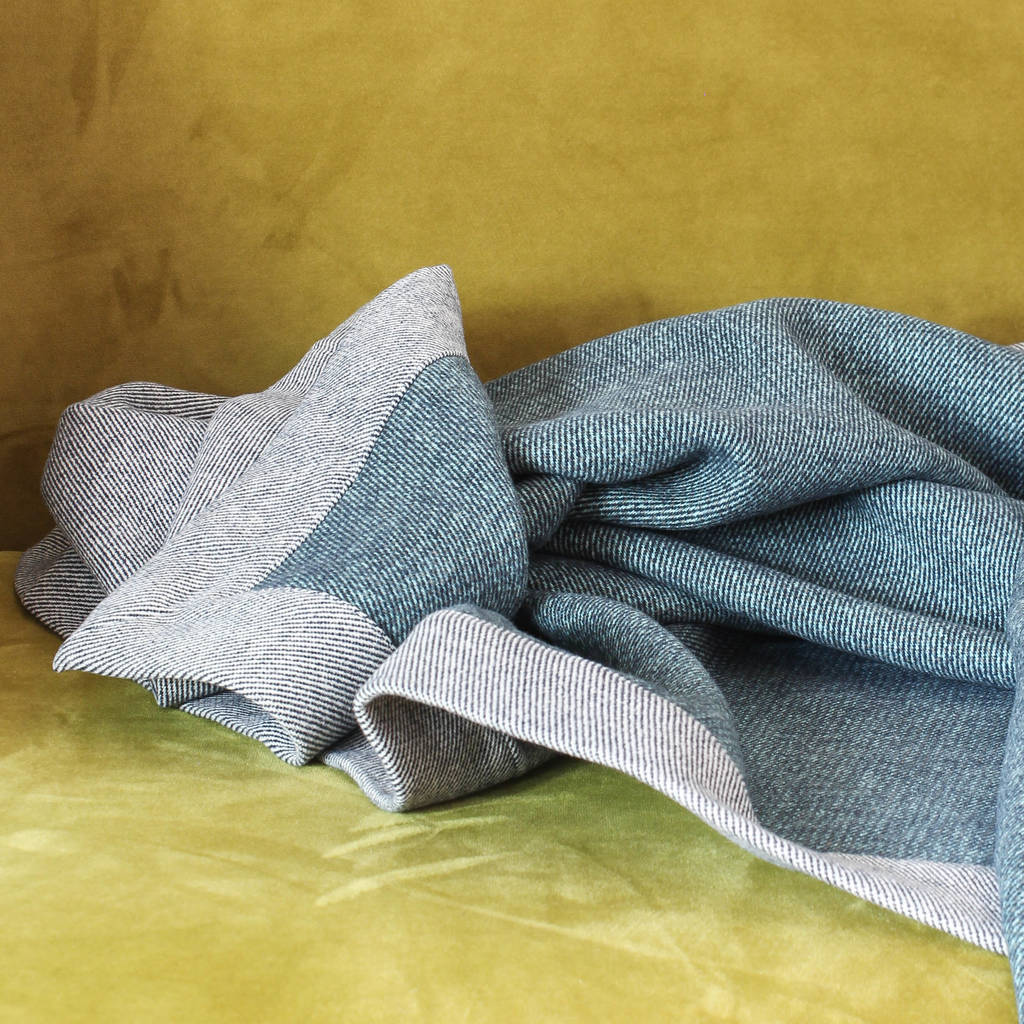 teal and grey reversible cotton throw by marquis & dawe