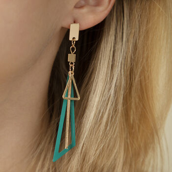 Green Long Triangle Geometric Drop Earrings, 2 of 4