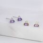 Lilac Purple Baguette And Round Cz Stud Earrings, thumbnail 5 of 12