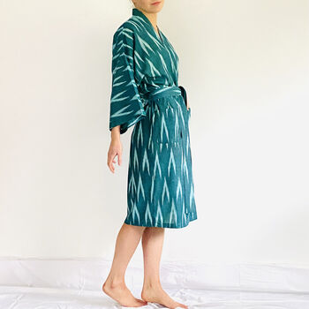 Cotton Wrap Kimono In Green Ikat Weave, 4 of 7