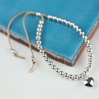 Silver Heart And Bead Friendship Bracelet, 6 of 7