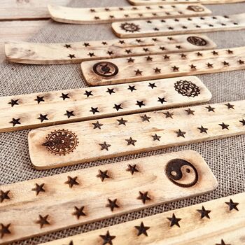 Handmade Wooden Incense Holder Boho Engraved Design, 4 of 12