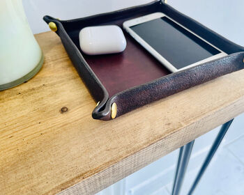 Personalised Leather Desk Coin Tray, Chocolate Brown, 9 of 12