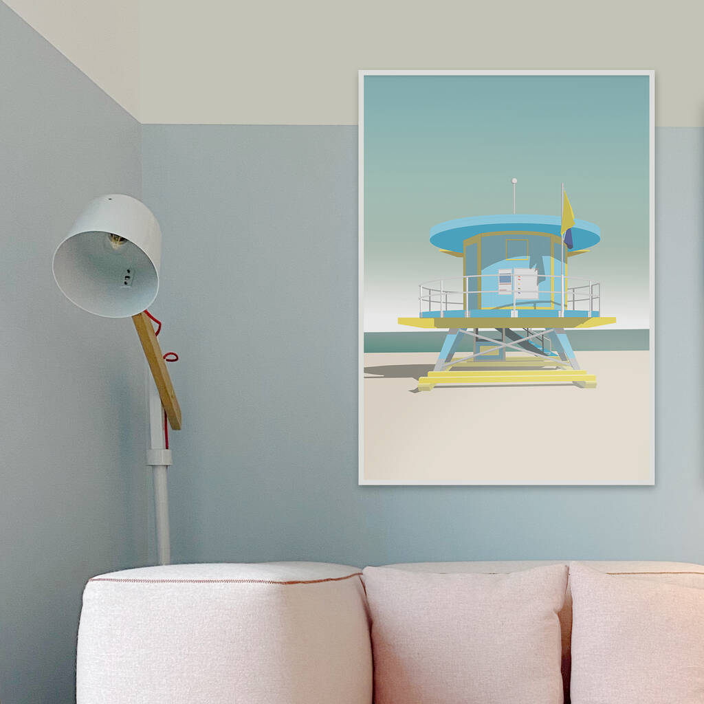 Blue Miami Beach Lifeguard Hut Art Print By Places & Spaces Art Co ...